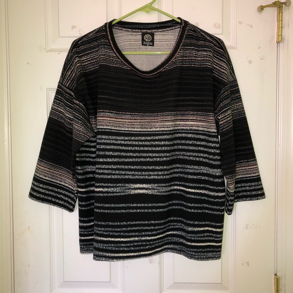 BOBEAU | Oversized Three-Quarter Stripe Shirt